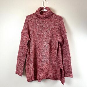 J.Crew Wool Mohair Blend Marled Red Turtleneck Holiday Chunky Knit Size Small